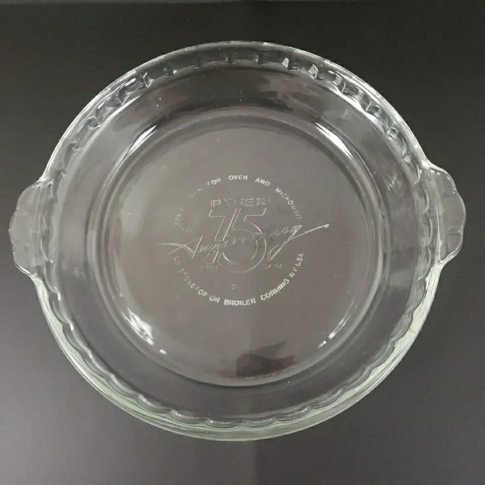 Pyrex Pie Plate 75 Anniversary 229A 23cm Fluted Deep Dish Clear Glass Baking